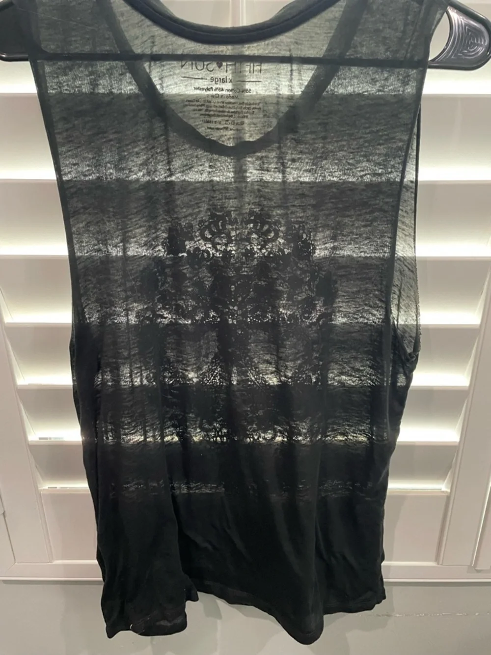 Fifth Sun Black Tank Top with White Lace Skull Graphic - Picture 4 of 4